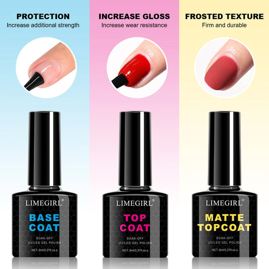 LIMEGIRL 8ML Nail Polish Gel Kit – Shiny UV Gel with LED Nail Lamp & Tool Set