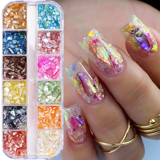 12-Grid 3D Gold Ocean Rivet Nail Charms – Mixed Marine-Themed Nail Art Decorations
