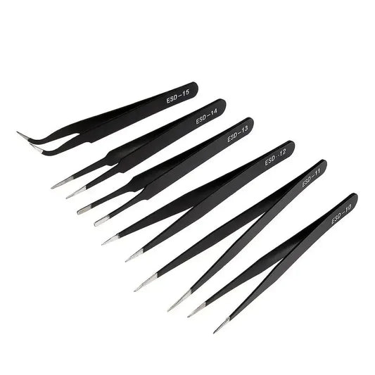 Stainless Steel Curved & Straight Black Tweezer Set – Nail Art Rhinestones & Beads Picking Tool