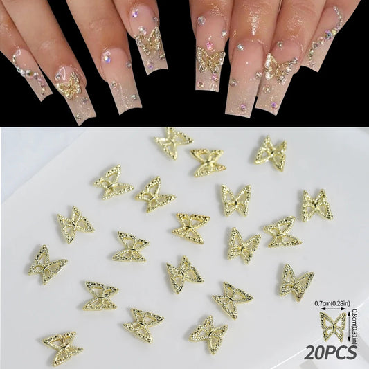 20pcs Glitter Diamond Wings Butterfly Nail Charms – 3D Hollow Butterfly Nail Art Decorations