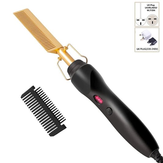 2-in-1 Hot Comb Hair Straightener – Portable Electric Beard Press Comb