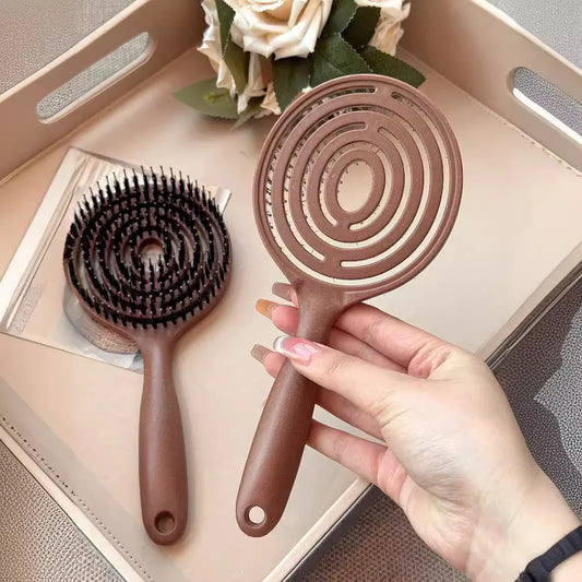 Boar Bristle Detangling Hair Brush – Hollow Out Scalp Massage Comb for Wet & Curly Hair