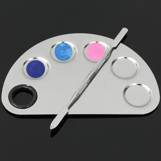 Stainless Steel Mixing Palette with Spatula – For Makeup, Watercolor & Foundation Blending