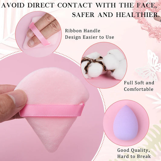 12Pcs Reusable Facial Cleansing Puffs – Soft Plush Triangle Makeup Sponges