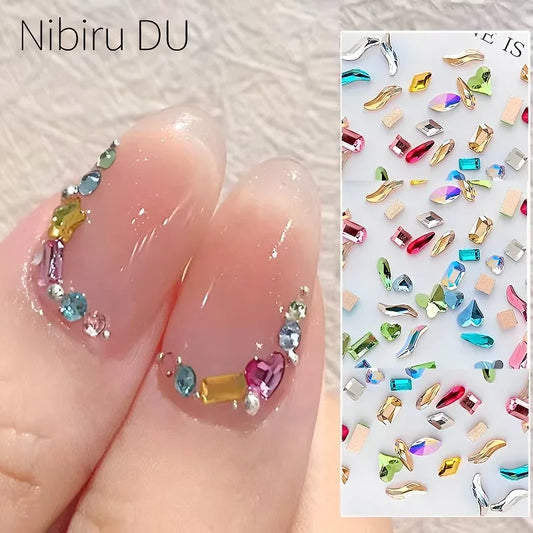 300/100pcs Mini Crystal Nail Art Rhinestones – Mixed Shape Flatback Acrylic Diamonds
