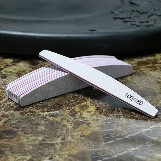 100/180 Grit Half Moon Nail File Buffer – Double-Sided Sanding Tool for Gel Polish & Manicure