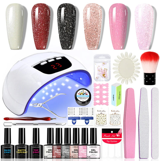 LIMEGIRL 8ML Nail Polish Gel Kit – Shiny UV Gel with LED Nail Lamp & Tool Set