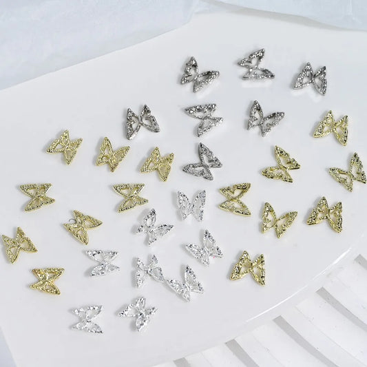 20pcs Glitter Diamond Wings Butterfly Nail Charms – 3D Hollow Butterfly Nail Art Decorations