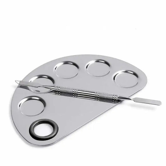 Stainless Steel Mixing Palette with Spatula – For Makeup, Watercolor & Foundation Blending