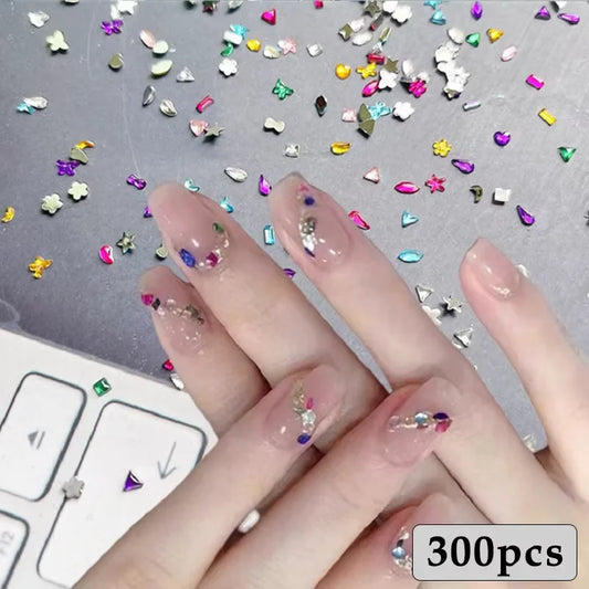 300/100pcs Mini Crystal Nail Art Rhinestones – Mixed Shape Flatback Acrylic Diamonds