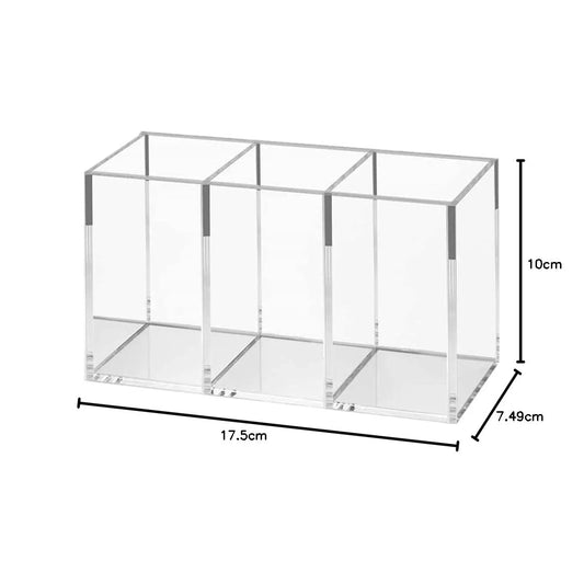 Transparent Makeup Brush Organizer – 3-Slot Acrylic Storage Tray for Bathroom or Vanity