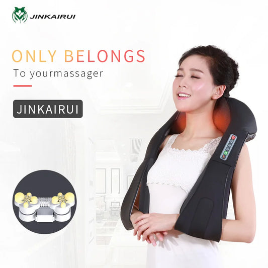 Jinkairui Electrical Shiatsu Neck, Shoulder & Back Massager – Heated Kneading Body Massager with Carrier Box