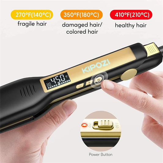 KIPOZI Professional Titanium Flat Iron – Hair Straightener & Curling Iron with LCD Display