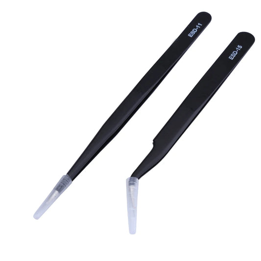 2pcs Anti-Static Precision Tweezers Set – ESD Stainless Steel Tools for Electronics & Fine Detail Work