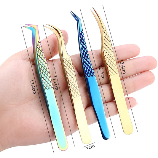 Stainless Steel Eyelash & Eyebrow Tweezers – Anti-Static Precision Makeup Tool