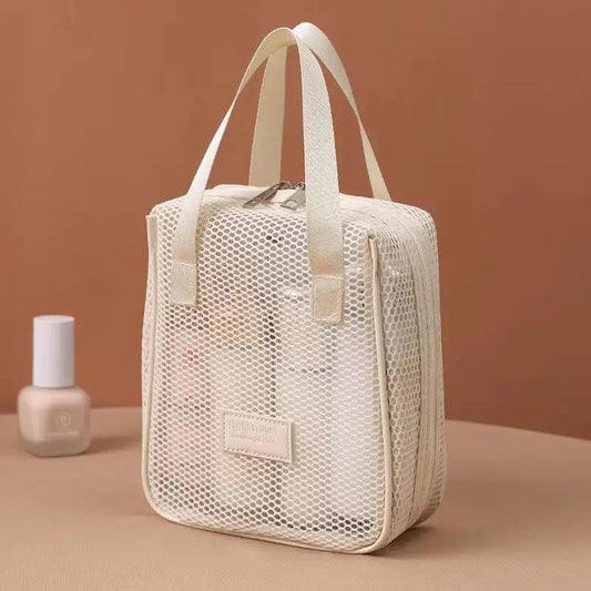 Large Capacity Mesh Cosmetic Storage Bag – Transparent Travel Toiletry Pouch
