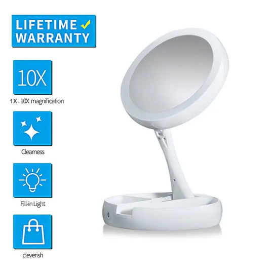 1X/10X Magnifying Vanity Mirror with LED Light – Flexible, Foldable Desk Makeup Mirror