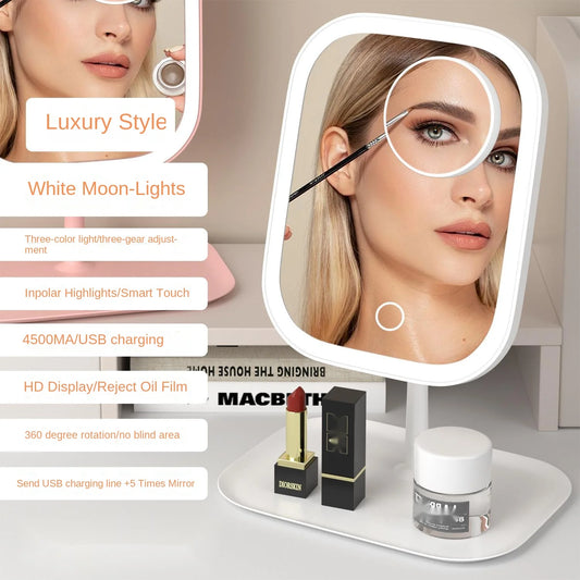 Rechargeable LED Makeup Mirror – Dimmable Light, Touch Control & Storage Base