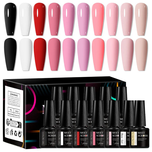 MEET ACROSS 12PCS Macaron Gel Nail Polish Set – 7ml Semi-Permanent UV Soak-Off Nail Art Kit with Box