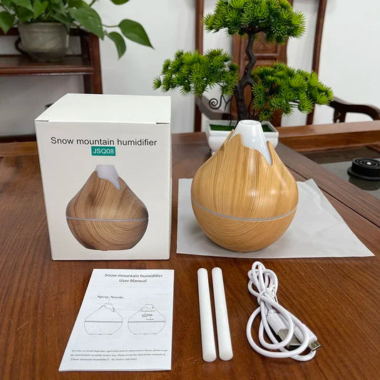 350ML Aromatherapy Essential Oil Diffuser – Wood Grain Ultrasonic Humidifier with Remote & 7-Color LED Light