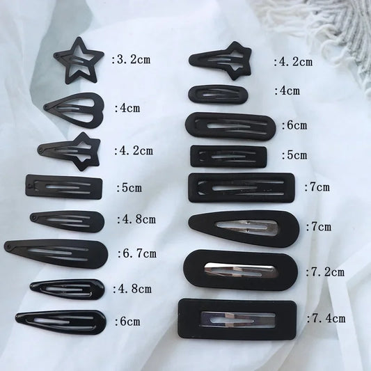 5/10PCS Matte Black Metal Snap Hair Clips – Geometric Non-Slip Barrettes for Women