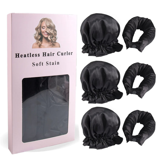 3PCS Satin Heatless Curling Rod Set – Soft Overnight Headband with Hair Caps for Long Hair
