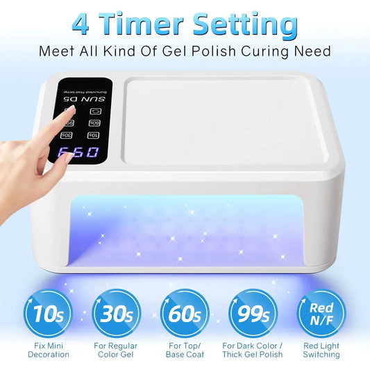 480W UV LED Nail Lamp – 108 LEDs Dryer with Red Light Whitening Mode & Large Space Design