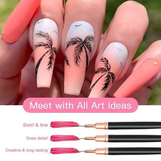 5PCS Professional Nail Art Striping Brushes – Ultra-Thin Detail Liner Pens for Manicure Design