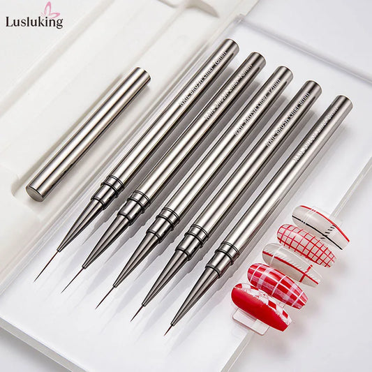 5PCS Nail Art Liner Brushes – Hand-Painted Acrylic UV Gel Drawing Pens for DIY Nail Design