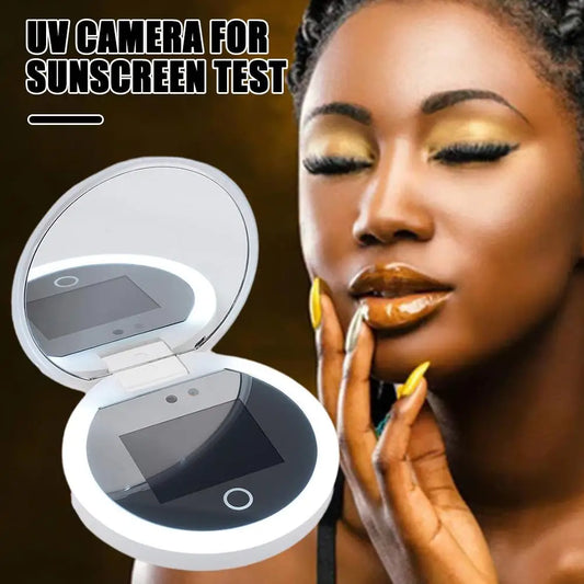 UV Smart Sunscreen Makeup Mirror – Portable LED Mirror with UV Detection & Sunscreen Testing