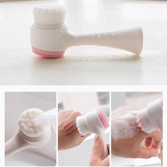 3D Double-Sided Silicone Facial Cleansing Brush – Manual Exfoliator & Massage Tool