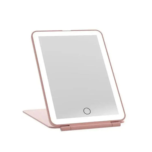 LED Foldable Travel Makeup Mirror – USB Rechargeable with 3 Light Modes & Touch Screen