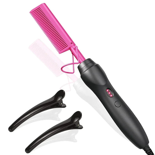 Portable Ceramic Hot Comb – Hair Straightener & Curling Iron for Hair, Beards, and Wigs