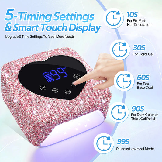 Rechargeable 72W UV LED Nail Lamp – 30 LEDs Wireless Gel Polish Curing Lamp with Large Screen