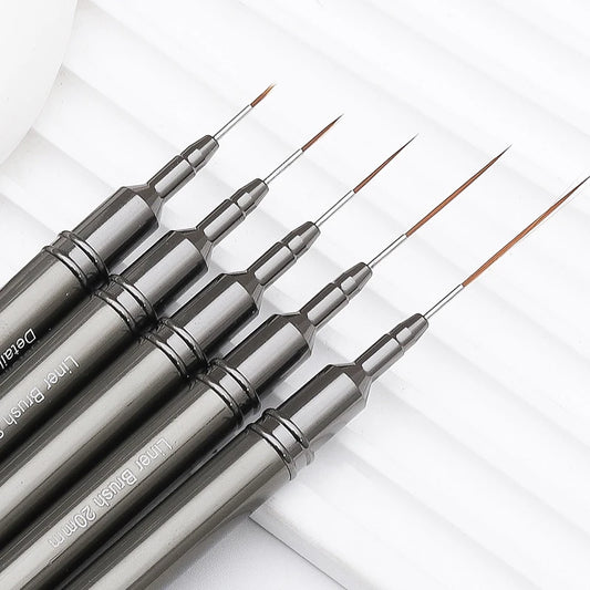 5PCS Professional Nail Art Liner Brush Set – Metal Handle Drawing Pens (4/8/12/20/25mm)