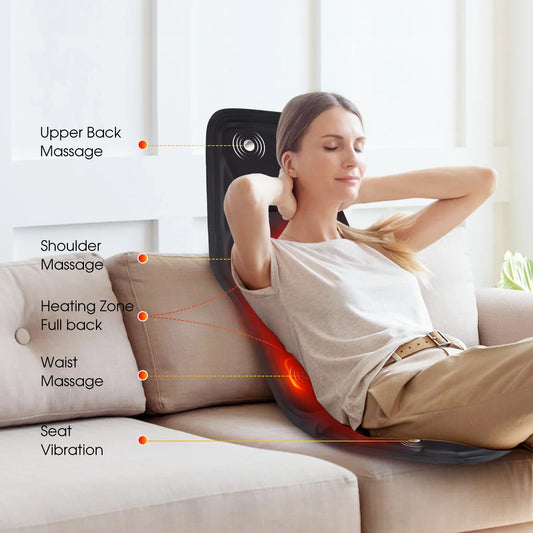 Electric Full-Body Back Massager Chair Cushion – Infrared Heating & Vibration for Home, Car & Office