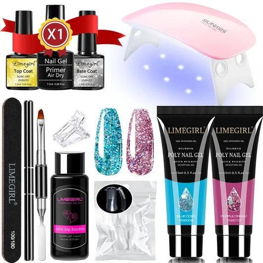 LIMEGIRL Nail Extension Gel Set – Quick Builder Gel Kit with UV/LED Lamp & Mold Forms