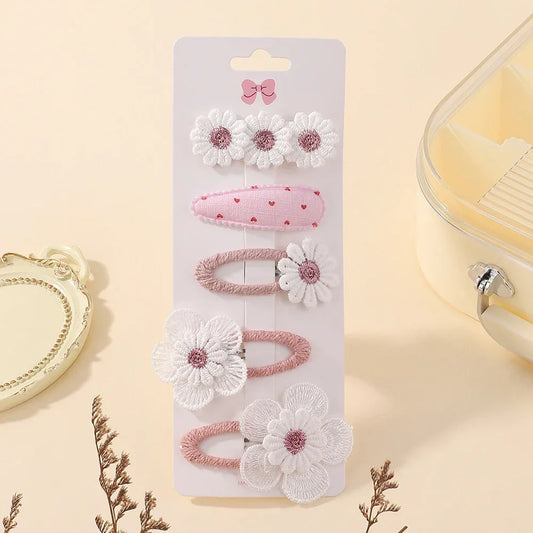 RAINBOW BOWS 5Pcs Daisy Flower Hair Clip Set – Sweet Hair Accessories for Girls