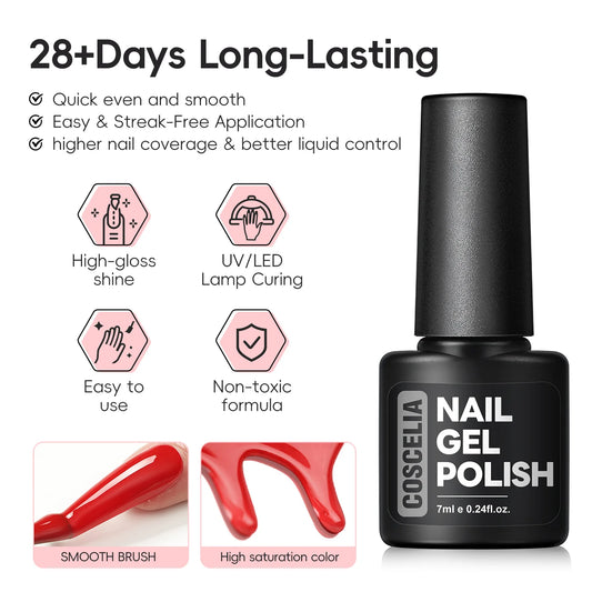 Coscelia 6PCS 7ML Gel Nail Polish Set – Sparkly Pink, Green & Yellow Soak-Off UV Gel Gift Kit