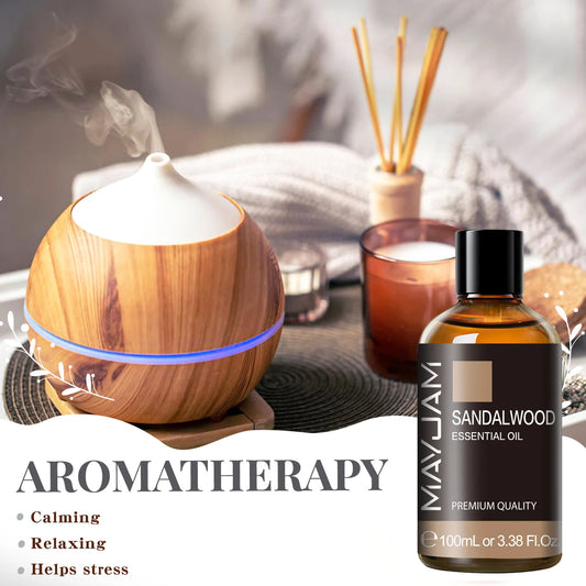 MAYJAM 100ML Essential Oil with Dropper – Sandalwood, Lavender, Eucalyptus, Vanilla Aroma for Diffusers & Candles
