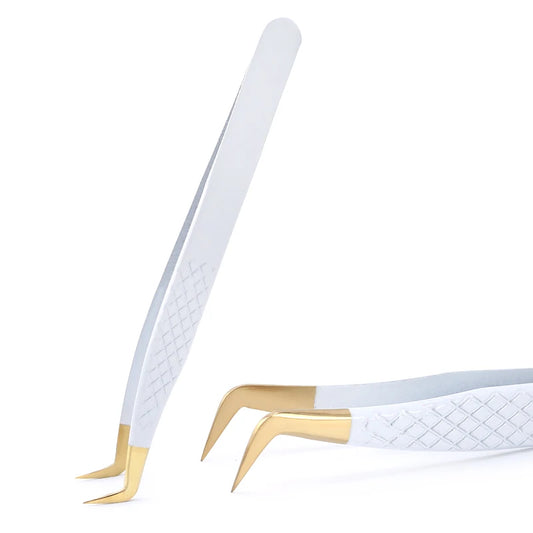 White-Gold Anti-Static Tweezers – Precision Stainless Steel Tool for Eyelash & Eyebrow Grooming