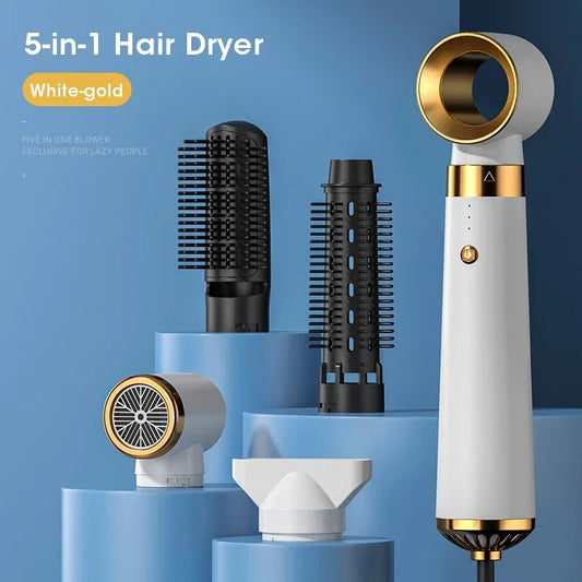 Multifunction Hair Dryer 5-in-1 – Hot Air Comb with Automatic Curling & Straightening for Salon-Style Fast Drying