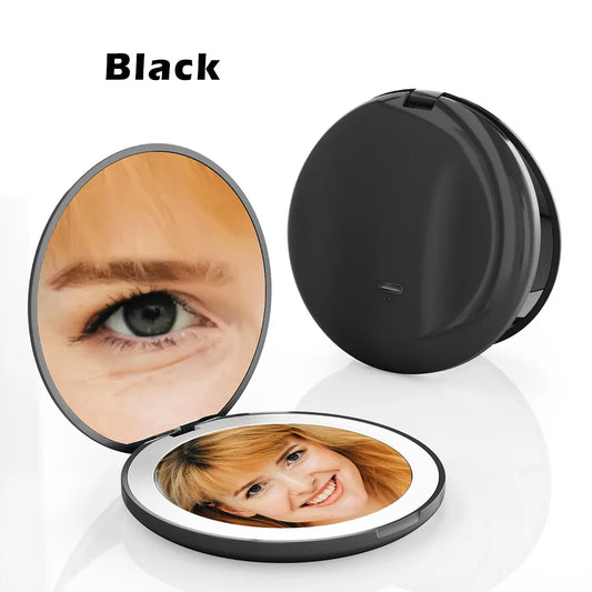 Pocket LED Compact Makeup Mirror – Mini Folding Mirror with Magnification