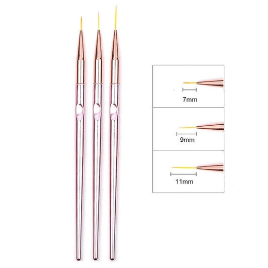 3PCS Acrylic French Stripe Nail Art Brushes – Slim Line Painting Pen Set