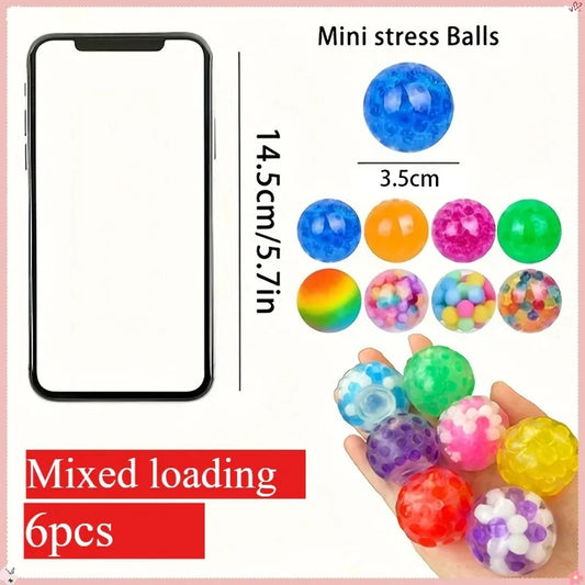 6PCS Mini Squishy Stress Balls Set – Rainbow Sensory Fidget Toys for Stress & Anxiety Relief