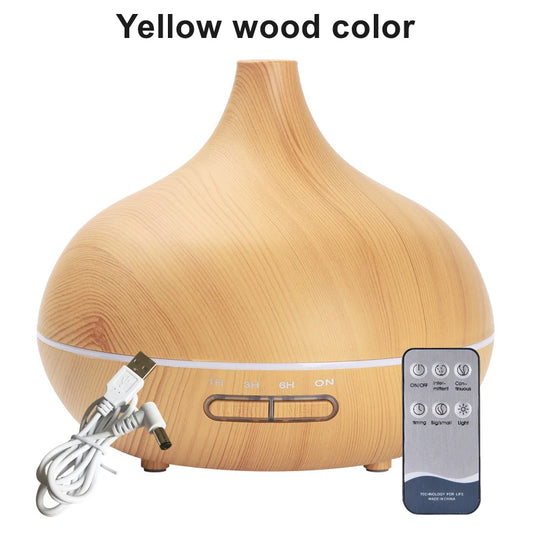 550ml Wood Grain USB Aroma Diffuser – Essential Oil Humidifier with 7-Color LED & Remote Control