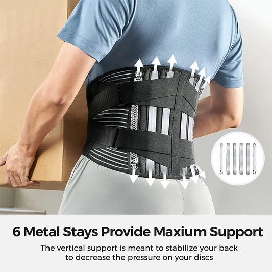 Tcare Sports Back Brace – Lower Back Pain Relief with 6 Stays & Anti-Skid Lumbar Support
