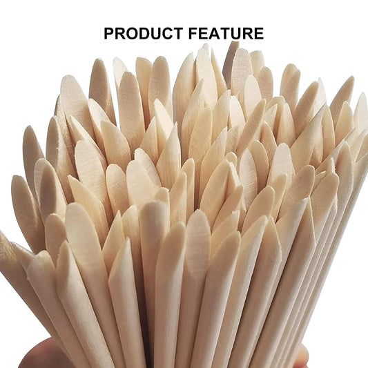 50/100PCS Orange Wood Nail Sticks – Double-Sided Cuticle Pusher & Nail Art Dotting Tools