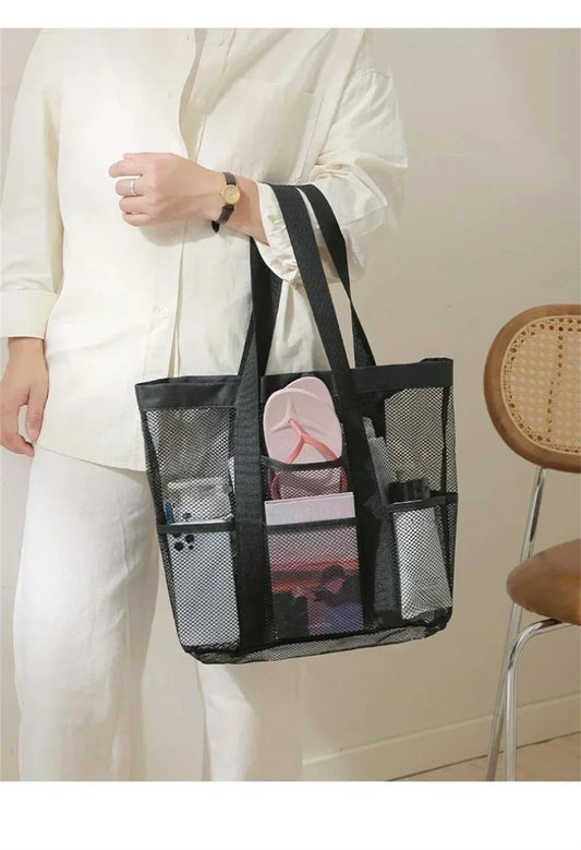 Mesh Quick-Dry Beach & Shower Tote – Transparent Portable Gym & Travel Bag