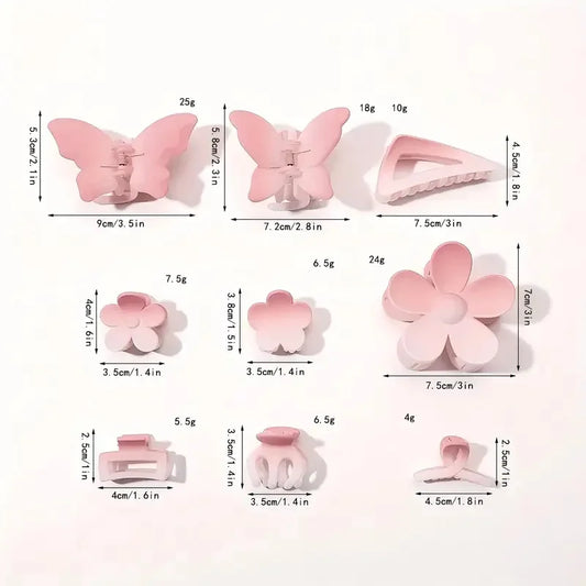 8PCS Polychrome Frosted Shark Claw Clip Set – Sweet Hair Accessories for Women